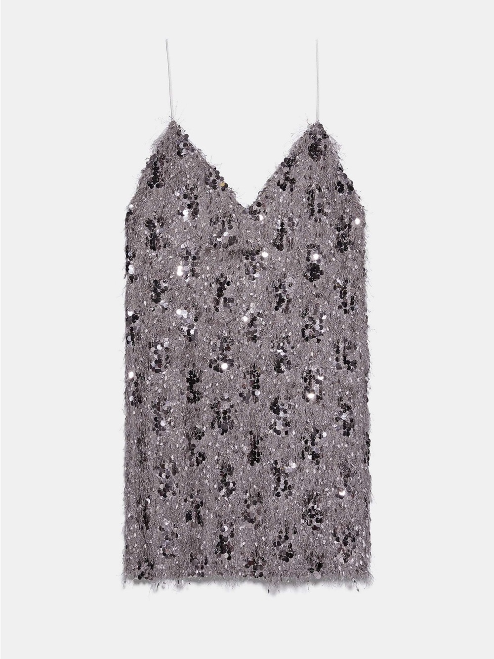 Zara Sequin Camisole Slip Dress in Silver-Gray
